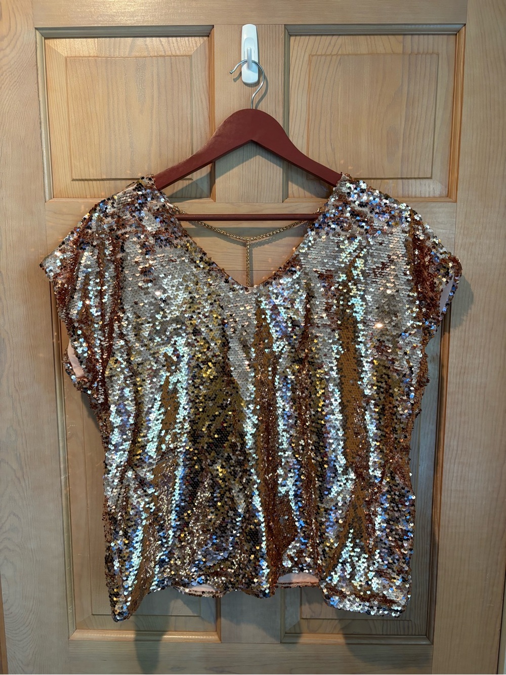 Lavish Sequined V-Neck Short Sleeve Top in Gold